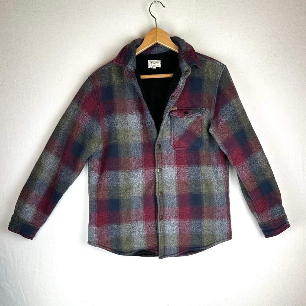Matix Plaid Flannel Sherpa Lined Snap Button‎ Down Shacket Cozy Outdoor Gorpcore